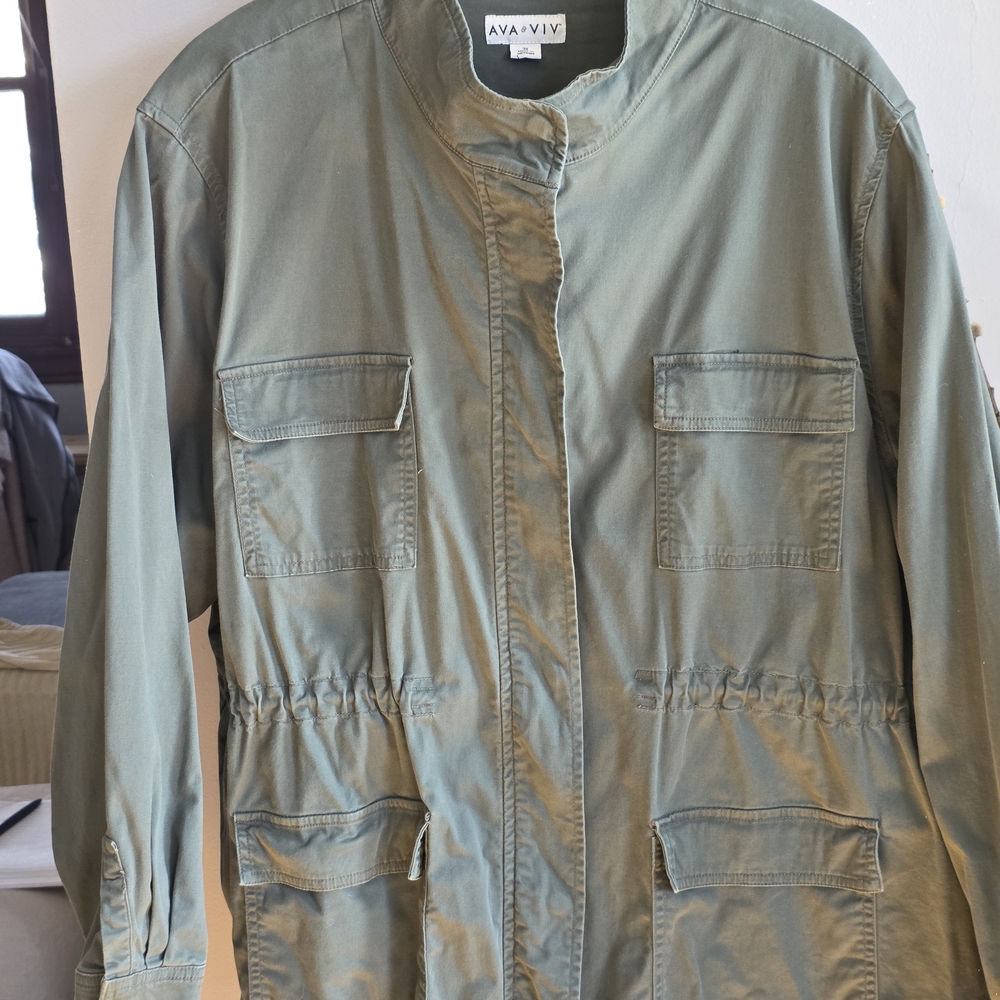 Ava & Viv Olive Green Utility Jacket with Drawstring Waist